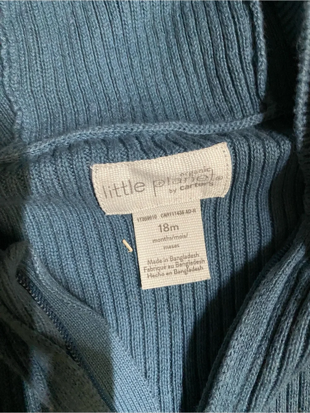 Blue Hooded Ribbed One-Piece for Baby Organic Cotton 18m